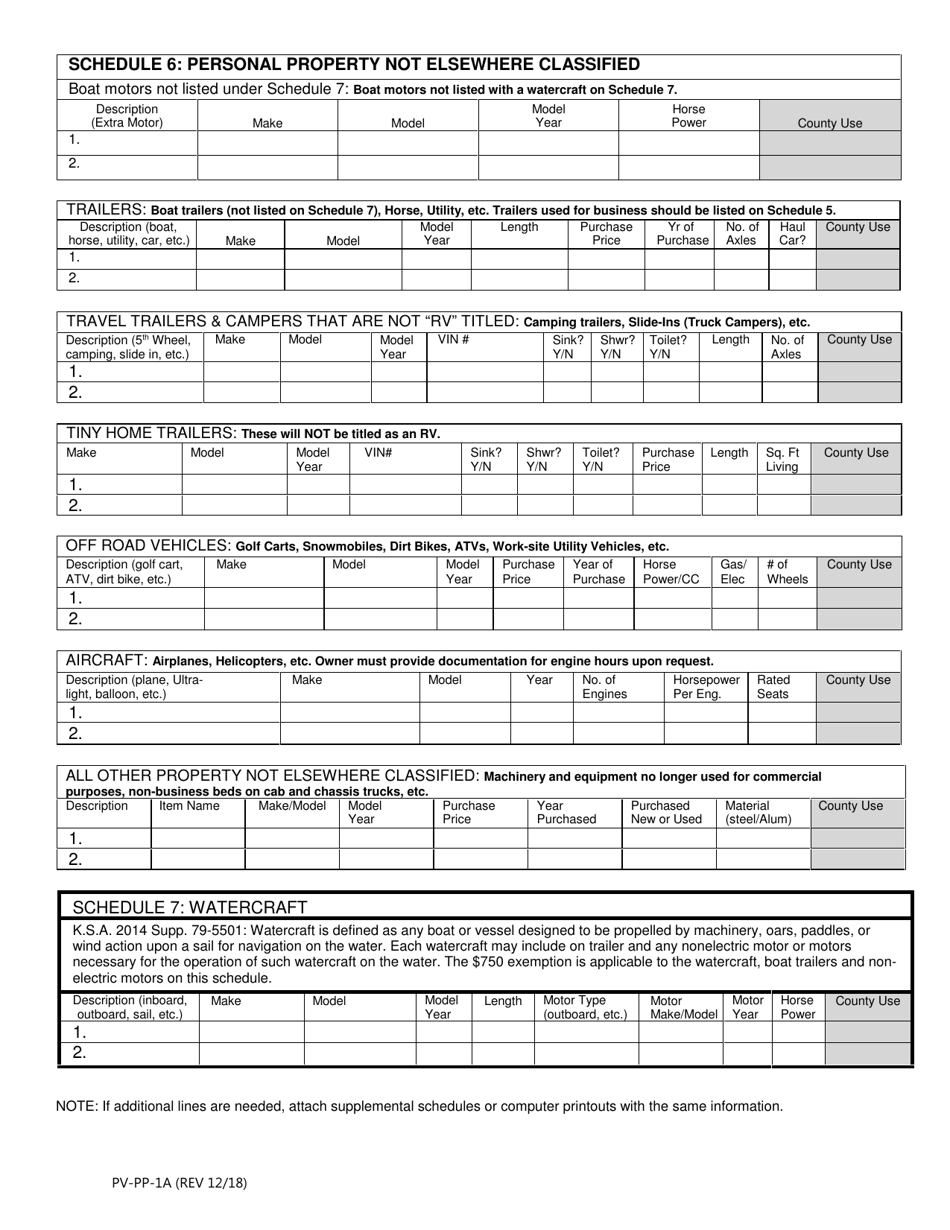 Form PV-PP-1A Personal Property Assessment Form - Kansas, Page 4