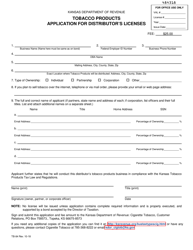 Document preview: Form TB-84 Tobacco Products Application for Distributor's Licenses - Kansas