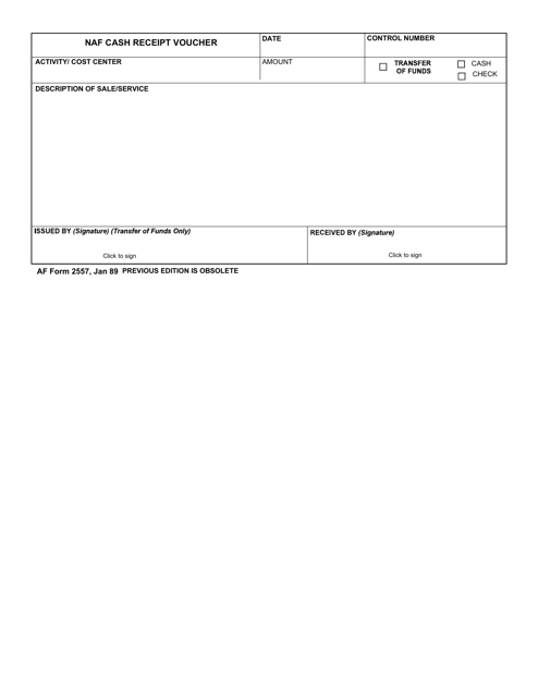 AF Form 2557 NAF Cash Receipt Voucher