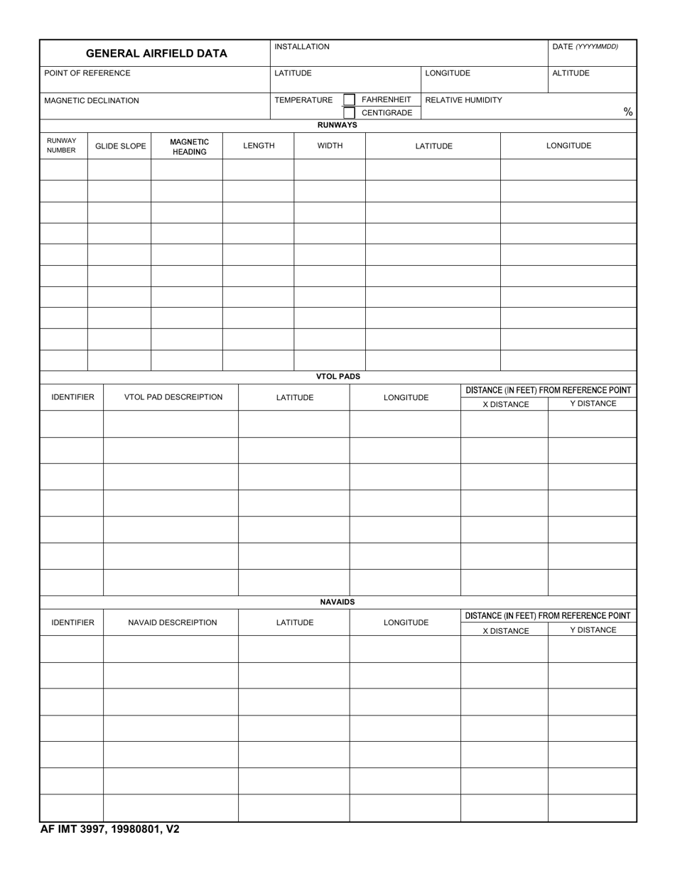 AF IMT Form 3997 General Airfield Data, Page 1