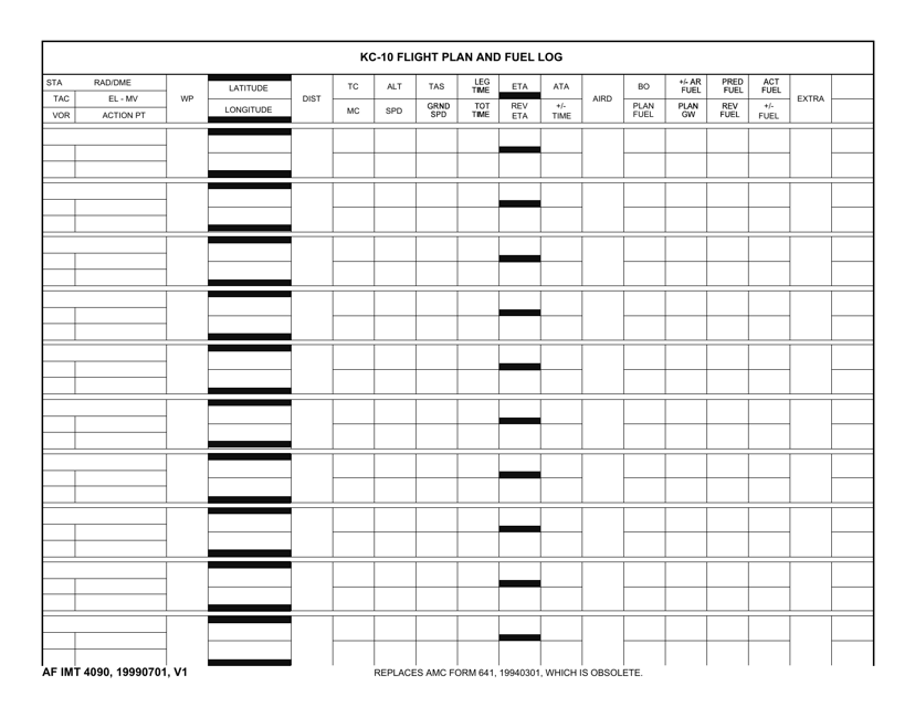 AF IMT Form 4090 Kc-10 Flight Plan and Fuel Log