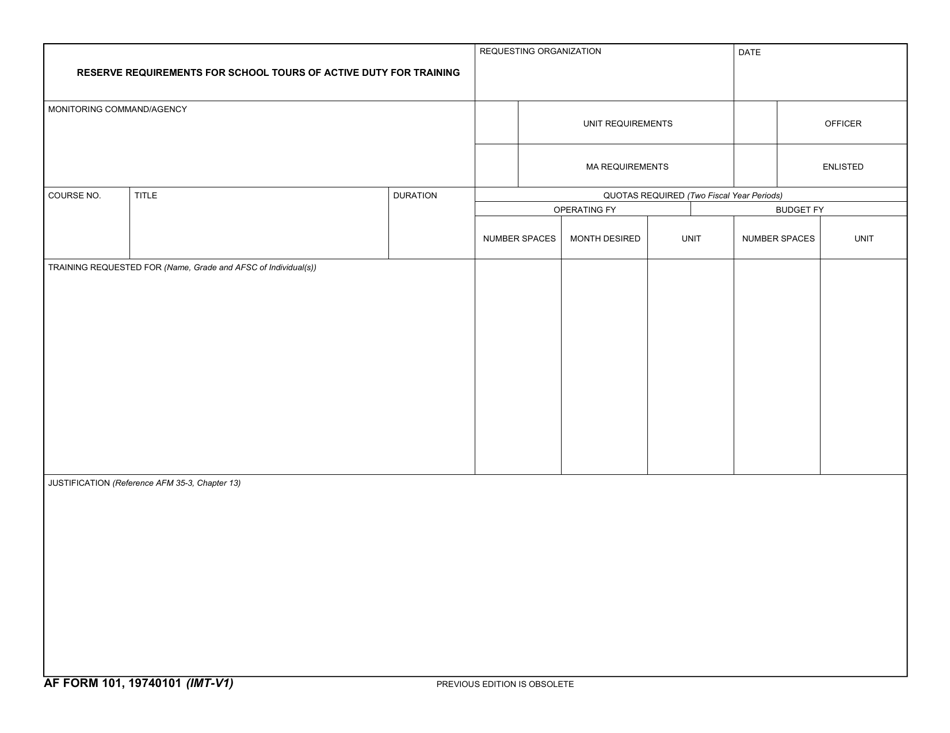 AF Form 101 - Fill Out, Sign Online and Download Fillable PDF ...