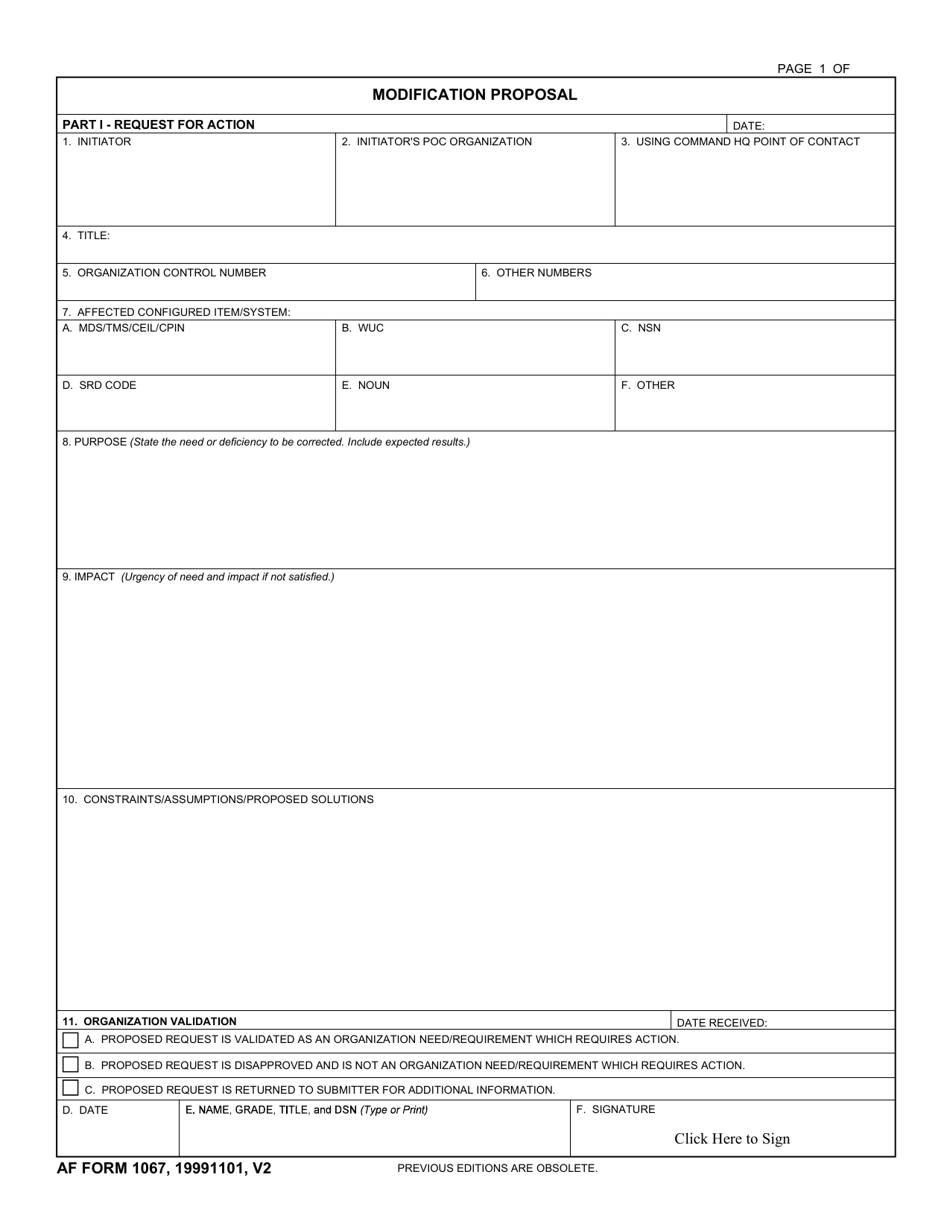 AF Form 1067 Modification Proposal, Page 1