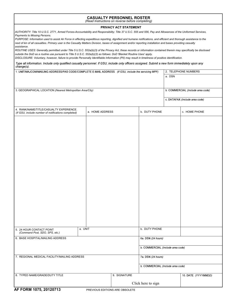 AF Form 1075 - Fill Out, Sign Online and Download Fillable PDF ...