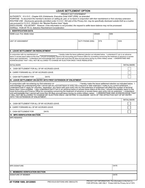AF Form 1089  Printable Pdf