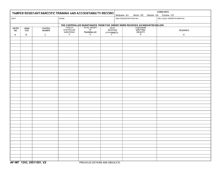 AF IMT Form 1205 Tamper Resistant and Bulk Narcotic Training Accountability Record