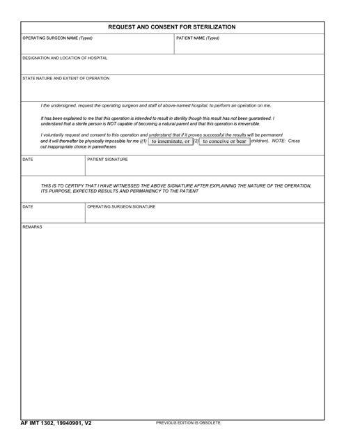AF IMT Form 1302 Request and Consent for Sterilization
