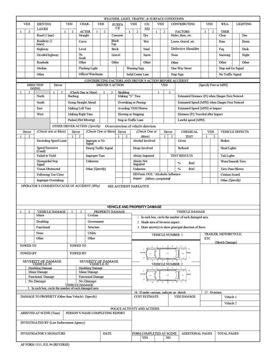 Af Form 1315 - Fill Out, Sign Online And Download Fillable Pdf 