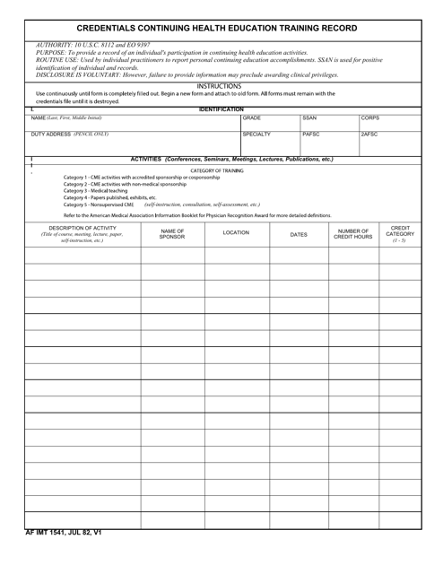 AF IMT Form 1541  Printable Pdf