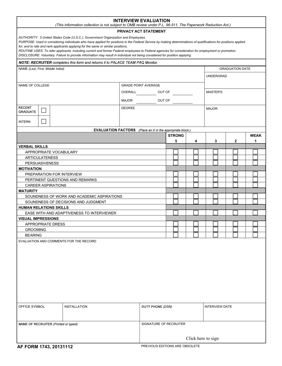 AF Form 1743 - Fill Out, Sign Online and Download Fillable PDF ...