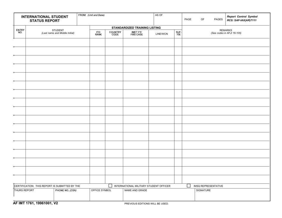 AF IMT Form 1761 - Fill Out, Sign Online and Download Fillable PDF ...