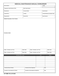 Document preview: AF Form 1763 Medical Maintenance Manual Workorder