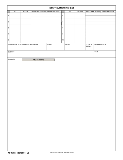 AF Form 1768 Staff Summary Sheet