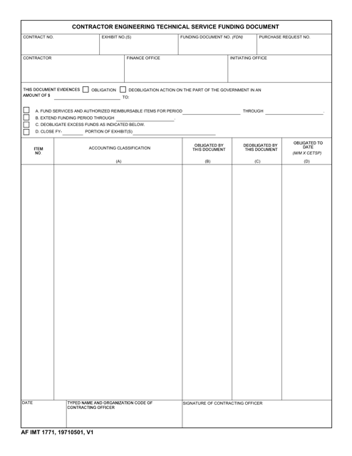 AF IMT Form 1771 Contractor Engineering Technical Service Funding Document