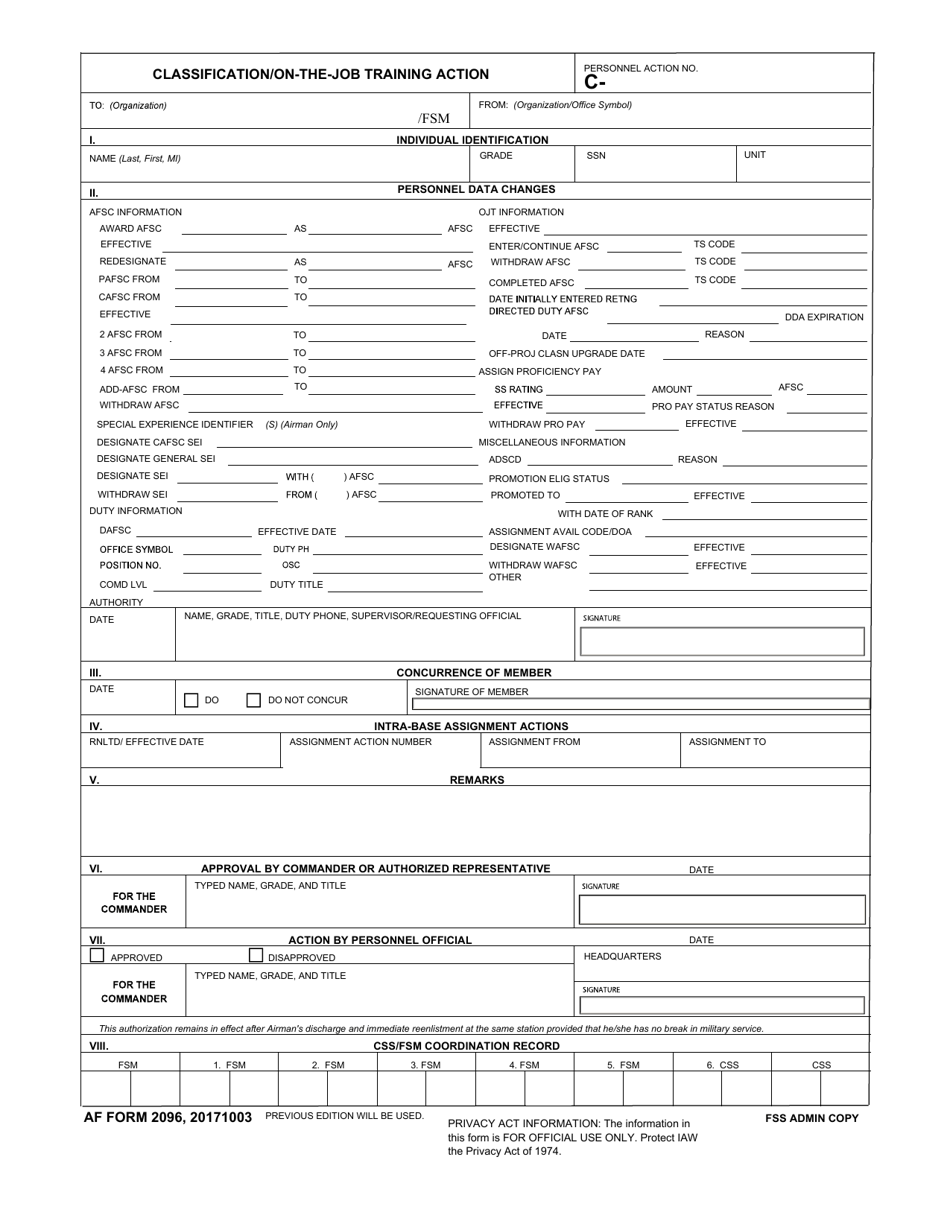 AF Form 2096 - Fill Out, Sign Online and Download Fillable PDF ...