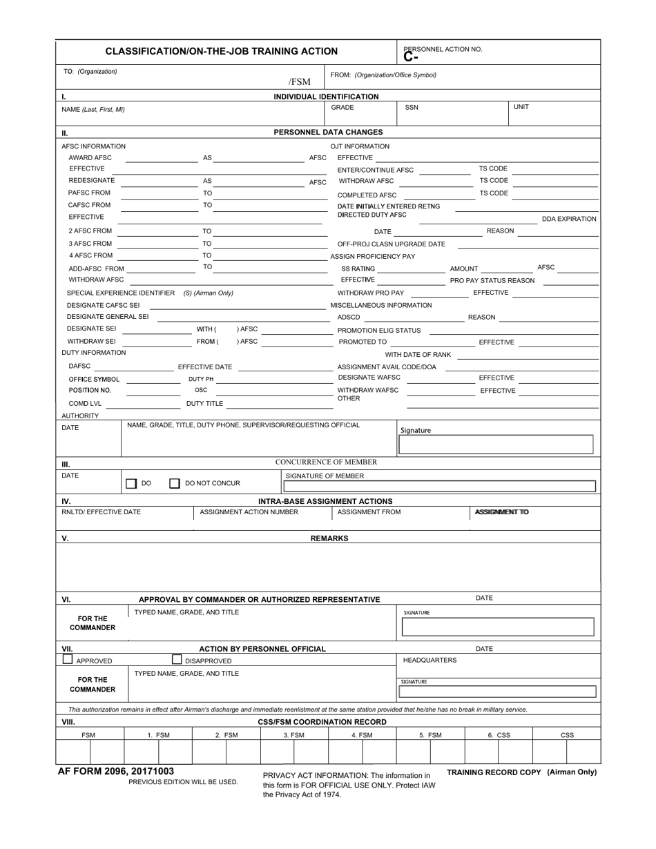 AF Form 2096 Classification / On-The-Job Training Action, Page 3