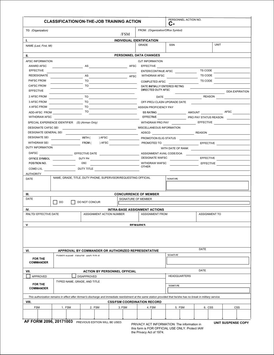 AF Form 2096 - Fill Out, Sign Online and Download Fillable PDF ...