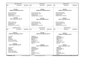 Document preview: AF Form 2488 Step 1 - Moderate; Step 2 - Strict Cholestrol and Fat Diet (Blue) (6-way Perf)
