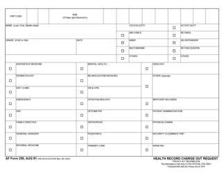 Document preview: AF Form 250 Health Record Charge out Request