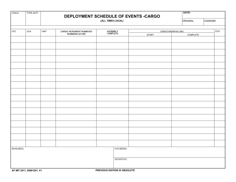 AF IMT Form 2511 Deployment Schedule of Events - Cargo
