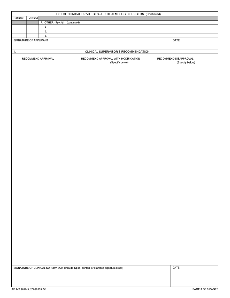 AF IMT Form 2818-9 Clinical Privileges - Ophthalmologic Surgeon, Page 3