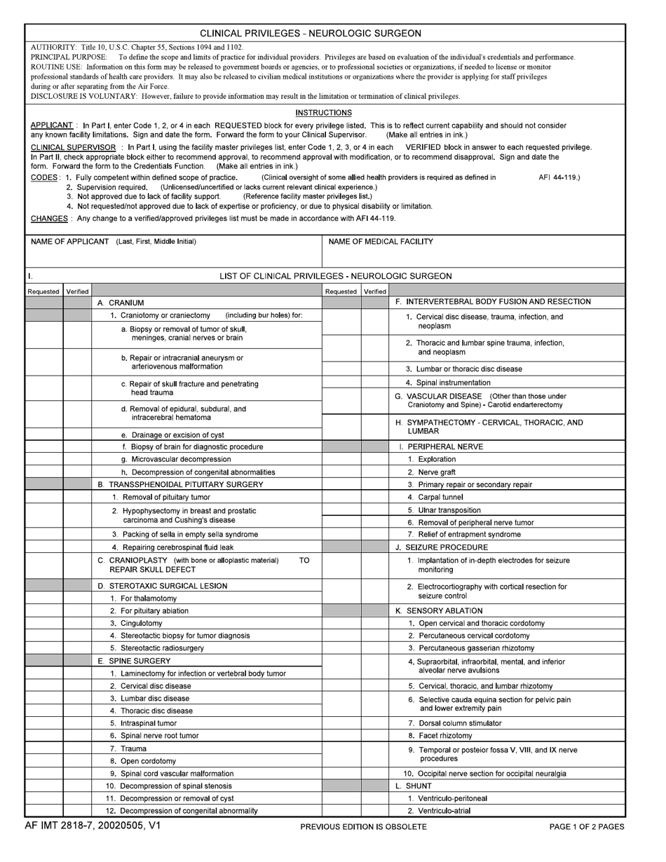 AF IMT Form 2818-7 - Fill Out, Sign Online and Download Printable PDF ...