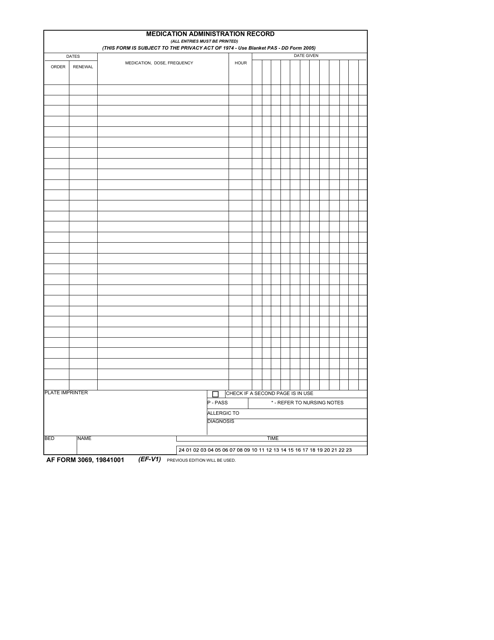 AF Form 3069 Medication Administration Record
