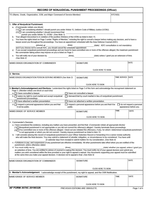 AF Form 3070C Record of Nonjudicial Punishment Proceedings (Officer)