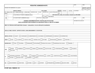 AF IMT Form 3244 Pediatric Admission Note