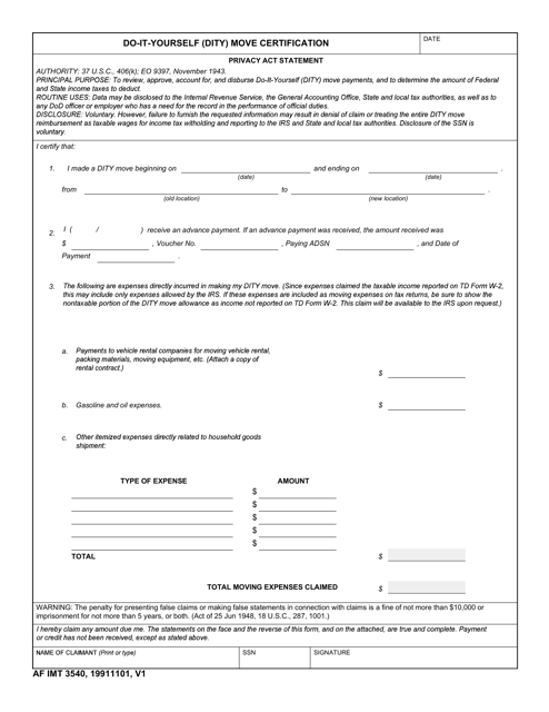 AF IMT Form 3540  Printable Pdf