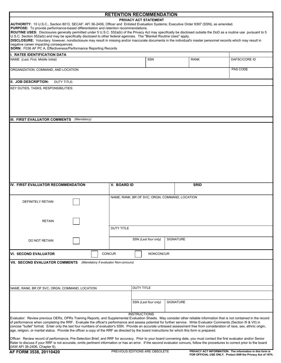 AF Form 3538 - Fill Out, Sign Online and Download Fillable PDF ...