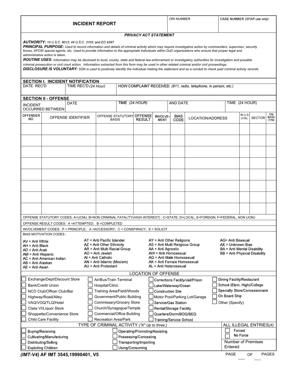 AF IMT Form 3545 - Fill Out, Sign Online and Download Fillable PDF ...