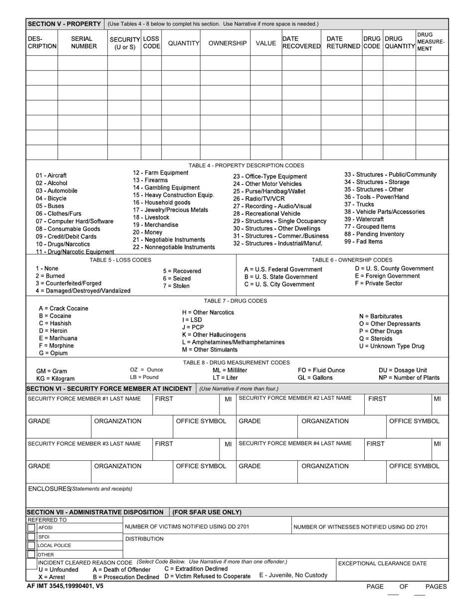 AF IMT Form 3545 Incident Report, Page 4
