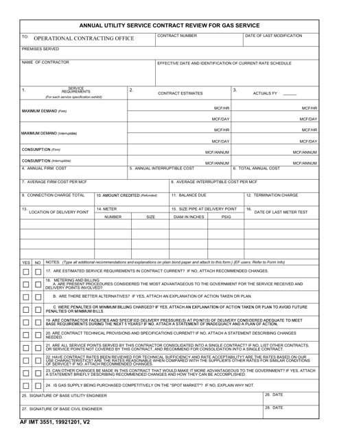 AF IMT Form 3551 Annual Utility Service Contract Review for Gas Service