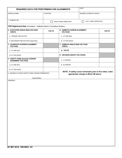 AF IMT Form 3615 Required Data for Performing Par Alignment