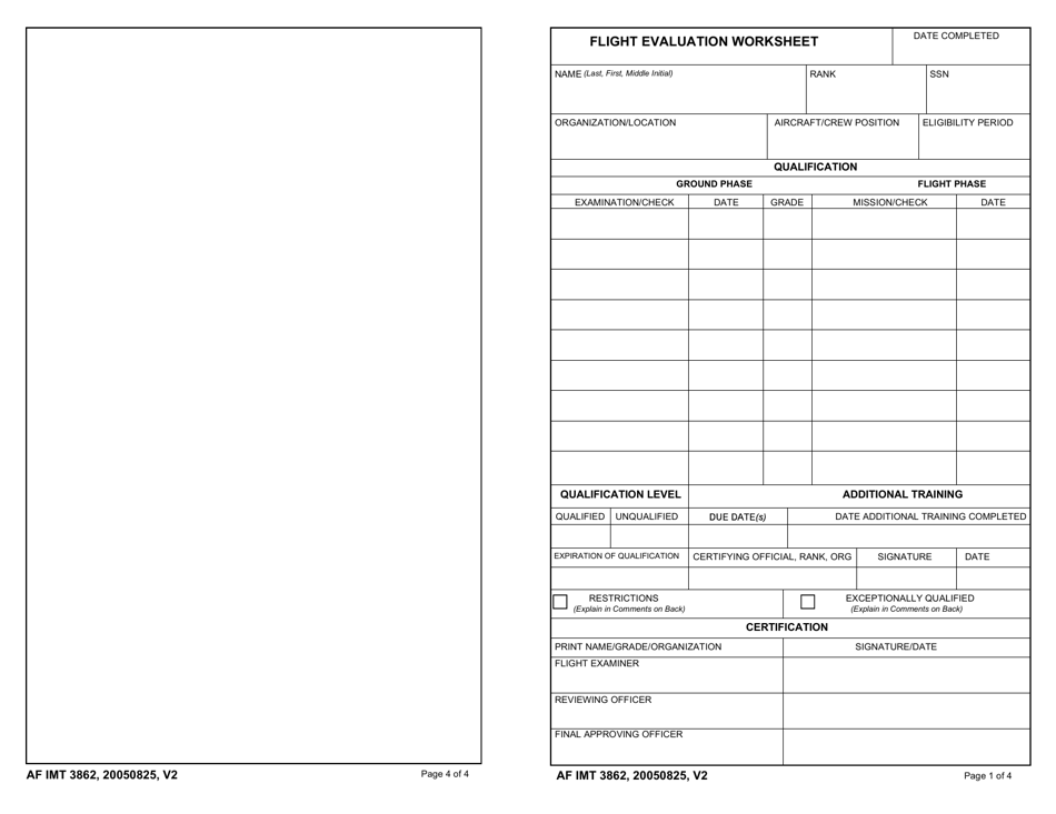 AF IMT Form 3862 Flight Evaluation Worksheet, Page 1