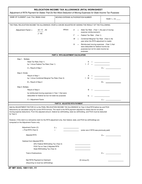 AF IMT Form 3543 Relocation Income Tax Allowance (Rita) Worksheet