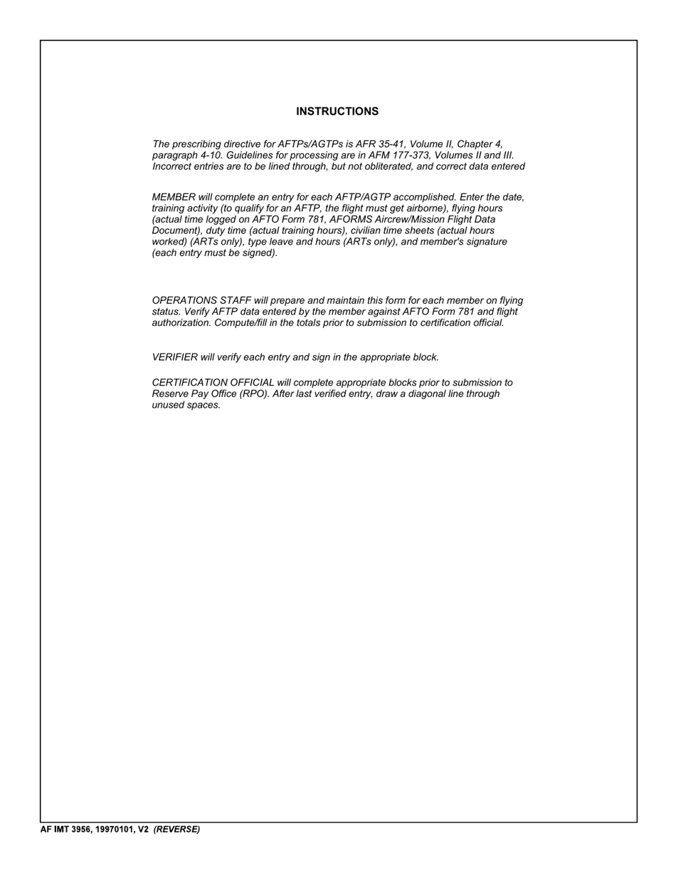 AF IMT Form 3956 Report of Inactive Duty Training Performance - Agtp / Aftp (USAFR), Page 2