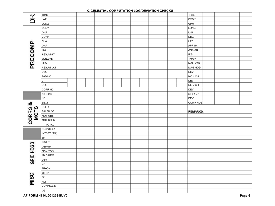 AF Form 4116 C-130 Navigator Flight Plan and Log, Page 6