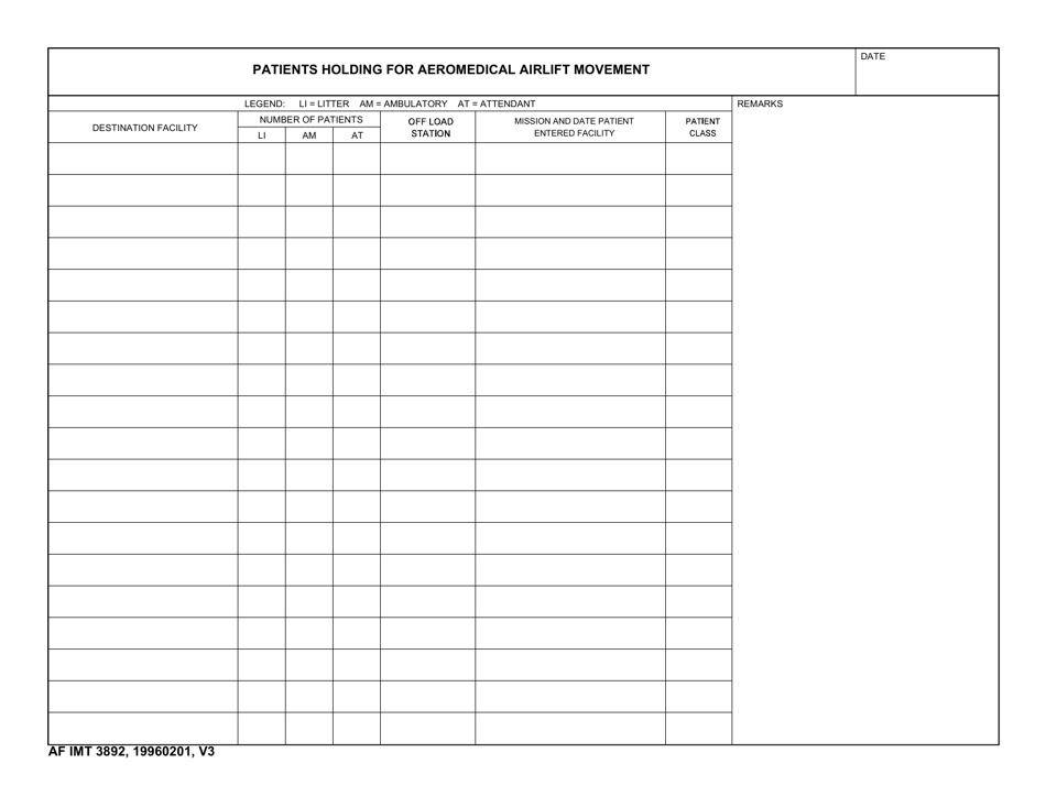 AF IMT Form 3892 - Fill Out, Sign Online and Download Fillable PDF ...