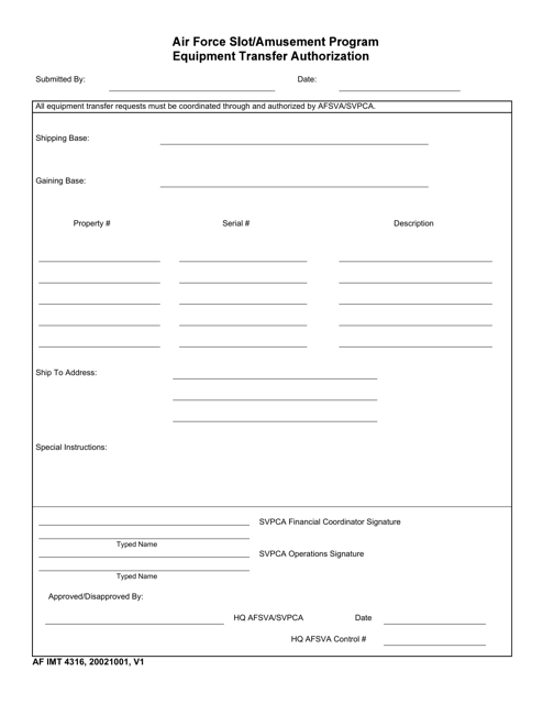 AF IMT Form 4316  Printable Pdf