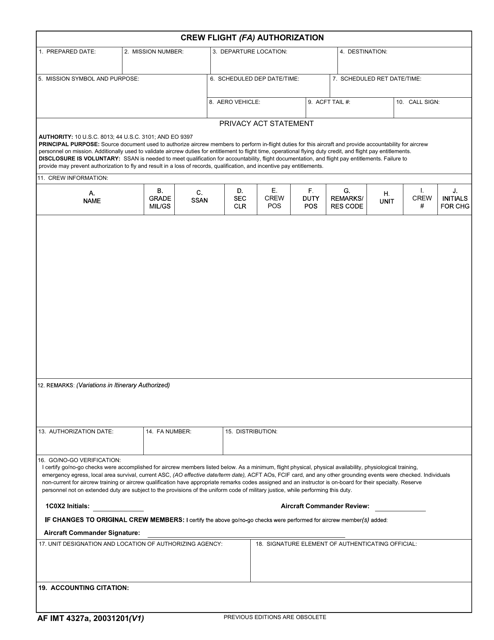 AF IMT Form 4327A  Printable Pdf