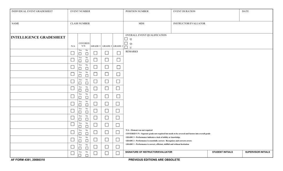 AF Form 4381 Intelligence Gradesheet, Page 1