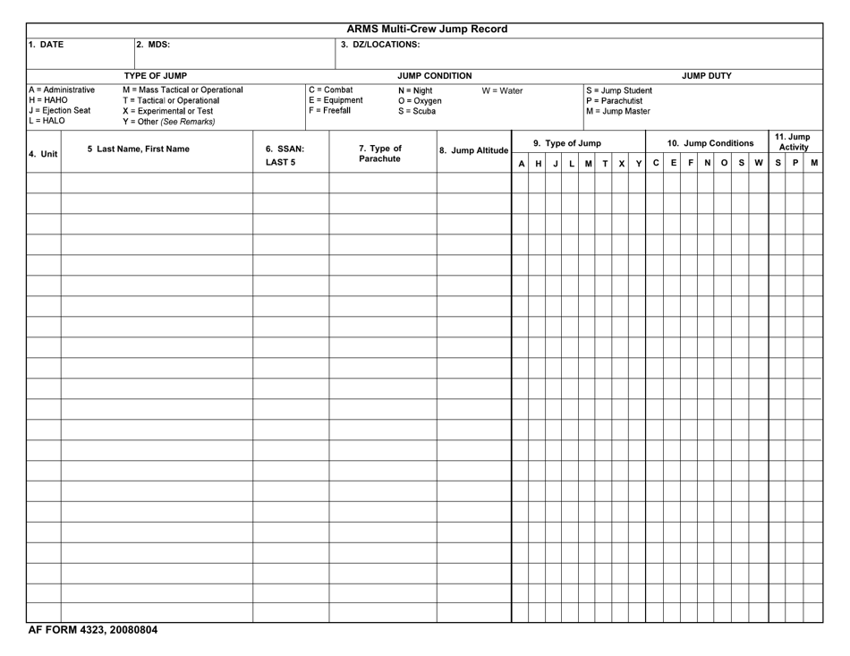 AF Form 4323 Arms Multi-Crew Jump Record, Page 1