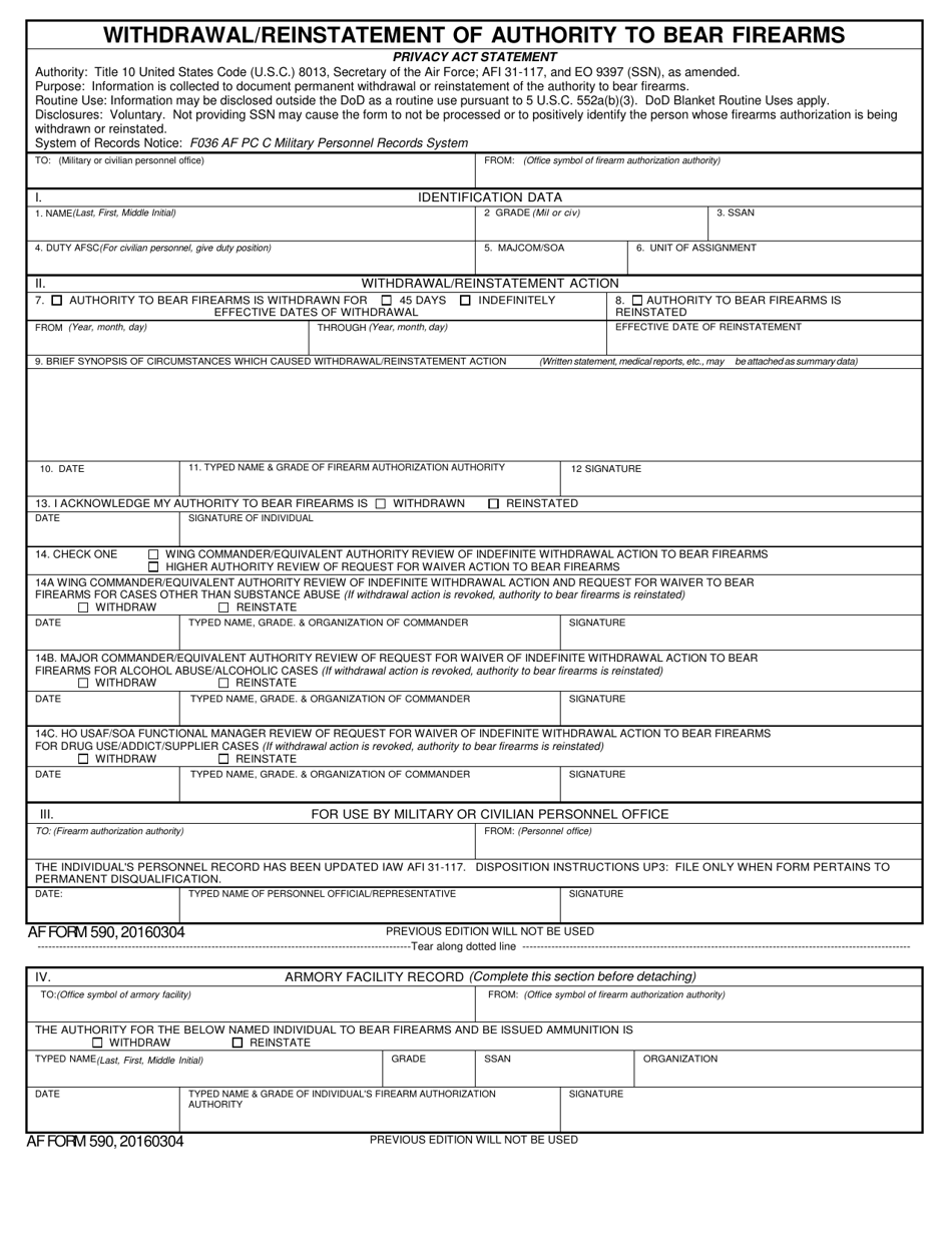 AF Form 590 Fill Out, Sign Online and Download Fillable PDF