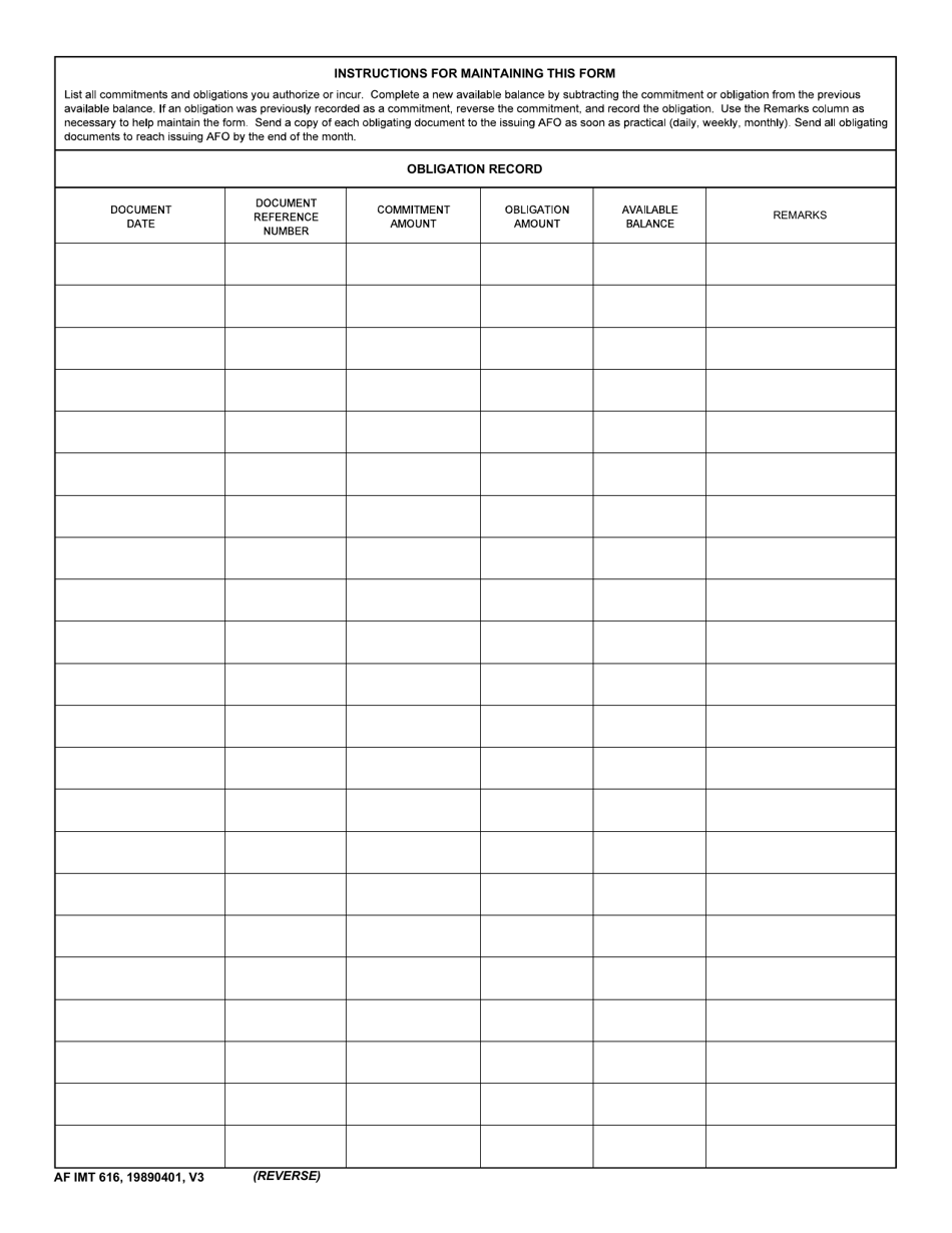 AF IMT Form 616 - Fill Out, Sign Online and Download Fillable PDF ...