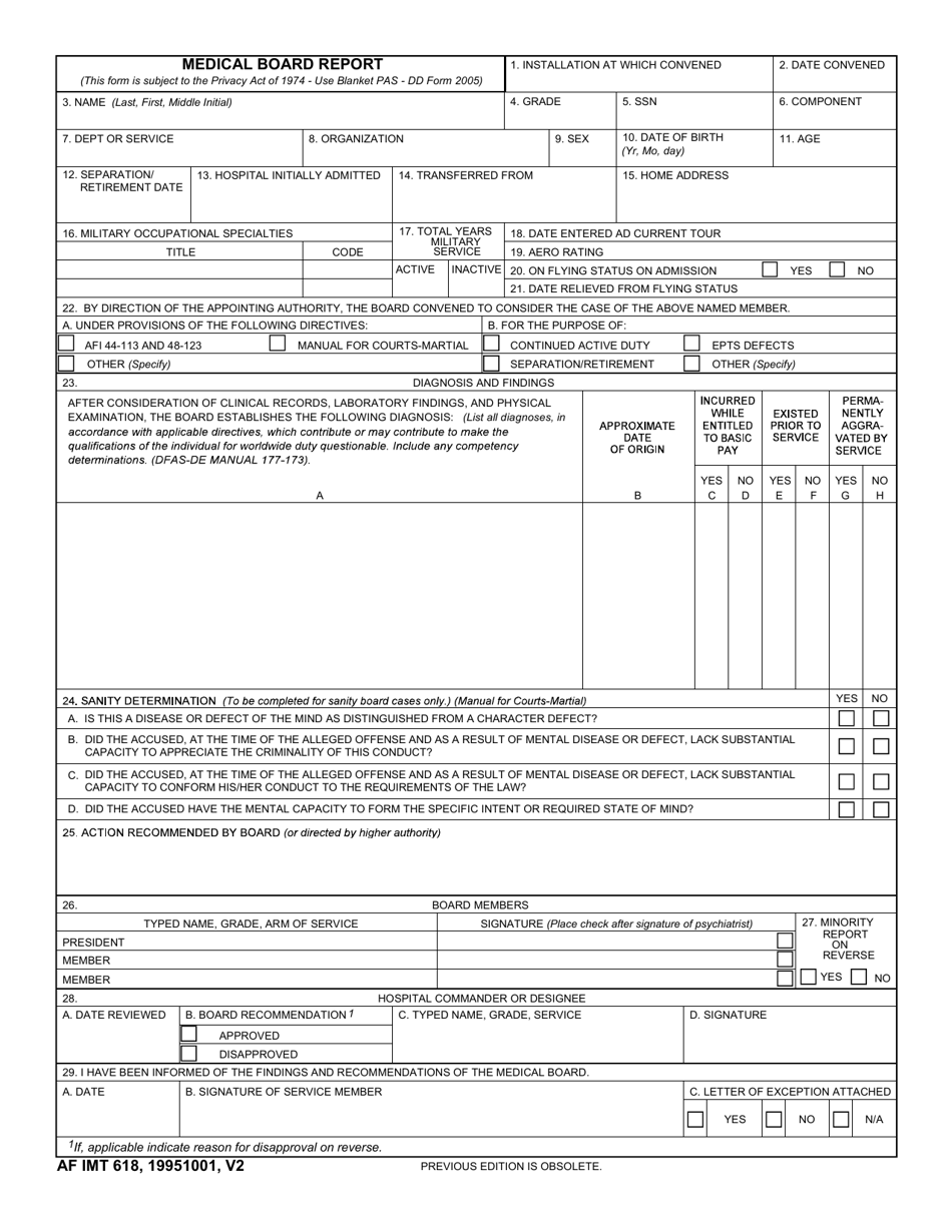 AF IMT Form 618 Medical Board Report, Page 1