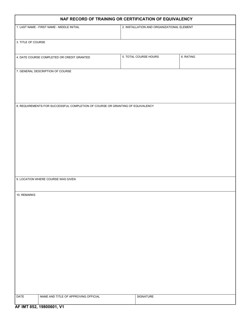 AF IMT Form 852 - Fill Out, Sign Online and Download Fillable PDF ...