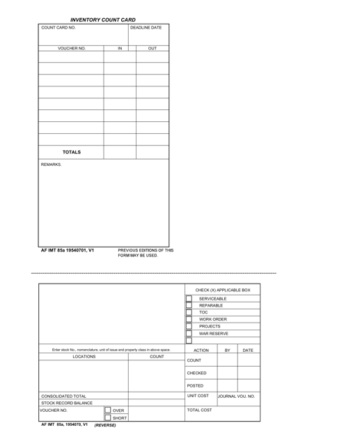AF IMT Form 85A  Printable Pdf