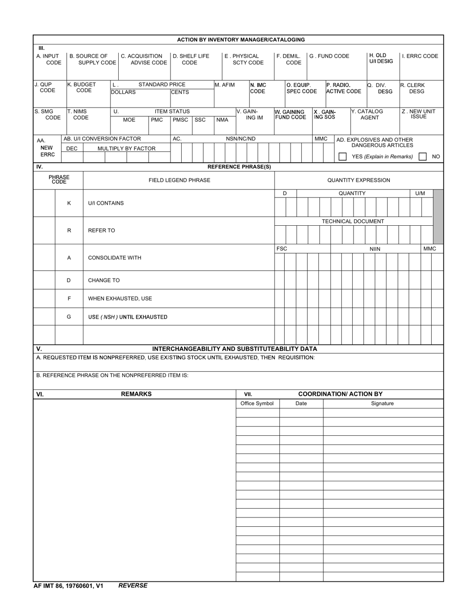 AF IMT Form 86 - Fill Out, Sign Online and Download Fillable PDF ...